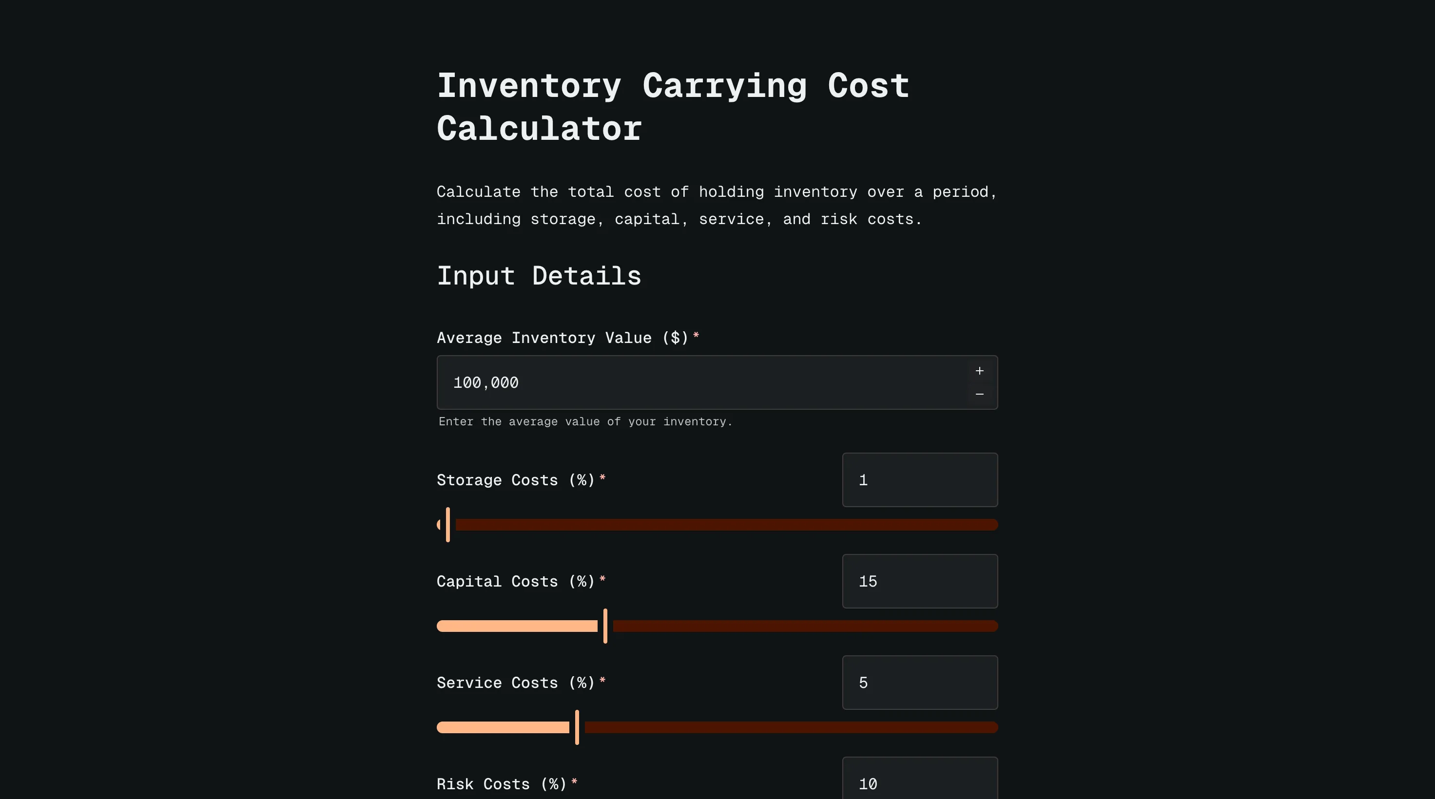 Inventory carrying cost calculator