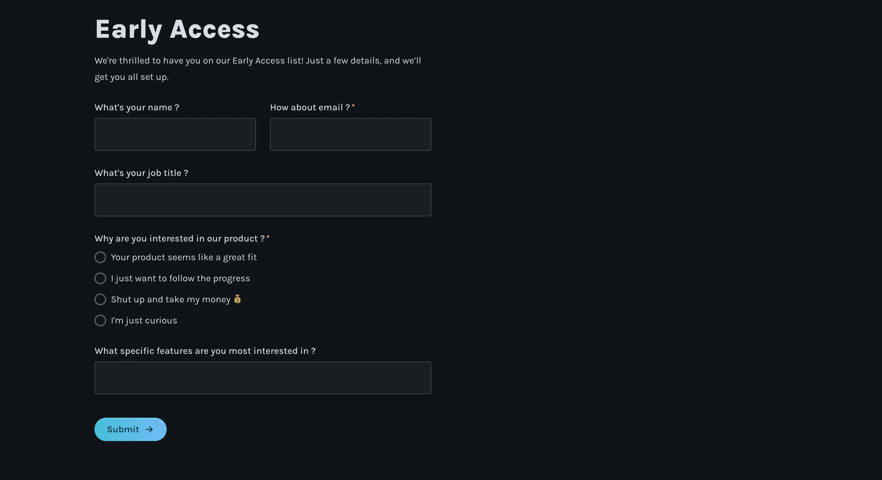 Early access form
