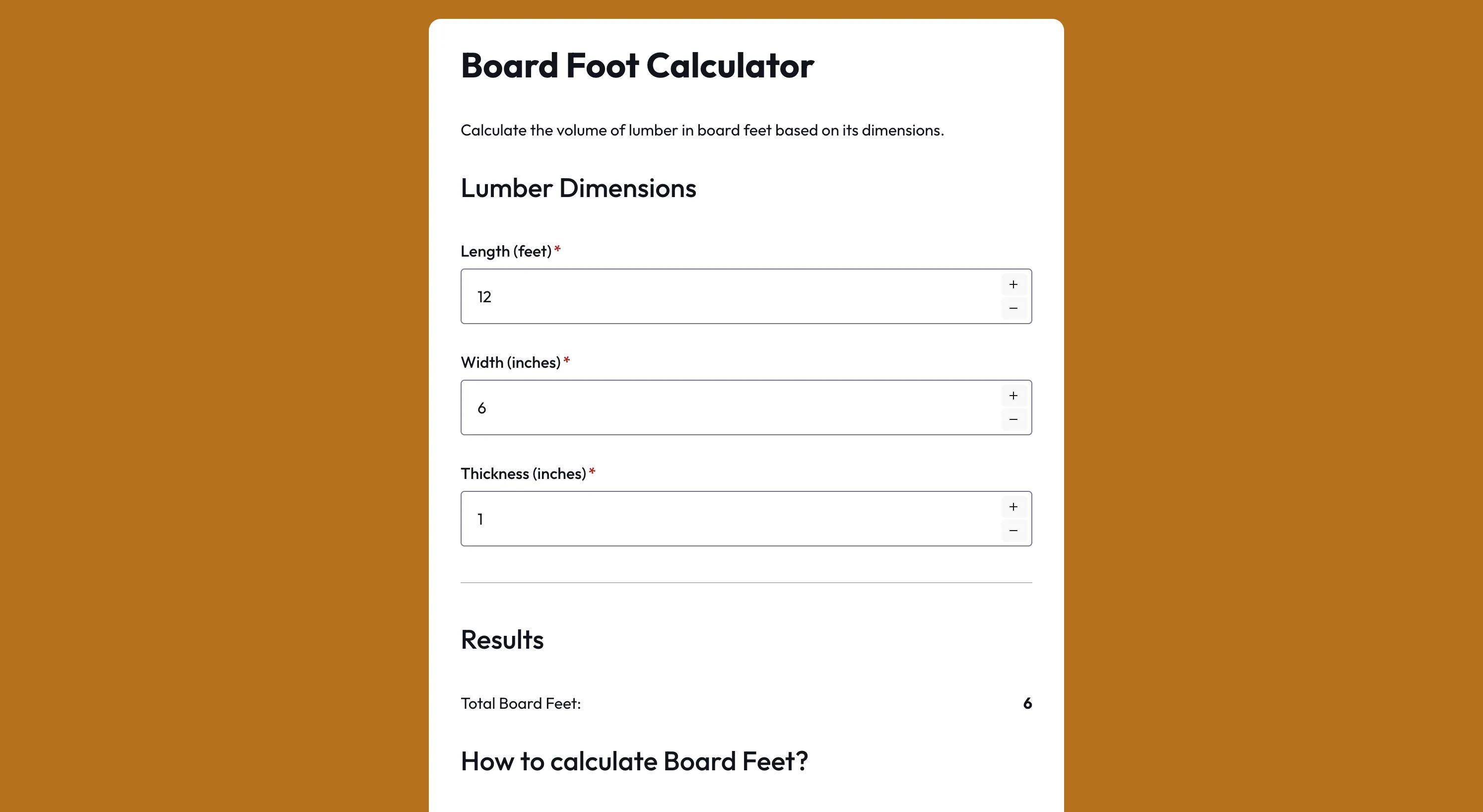 Board foot calculator