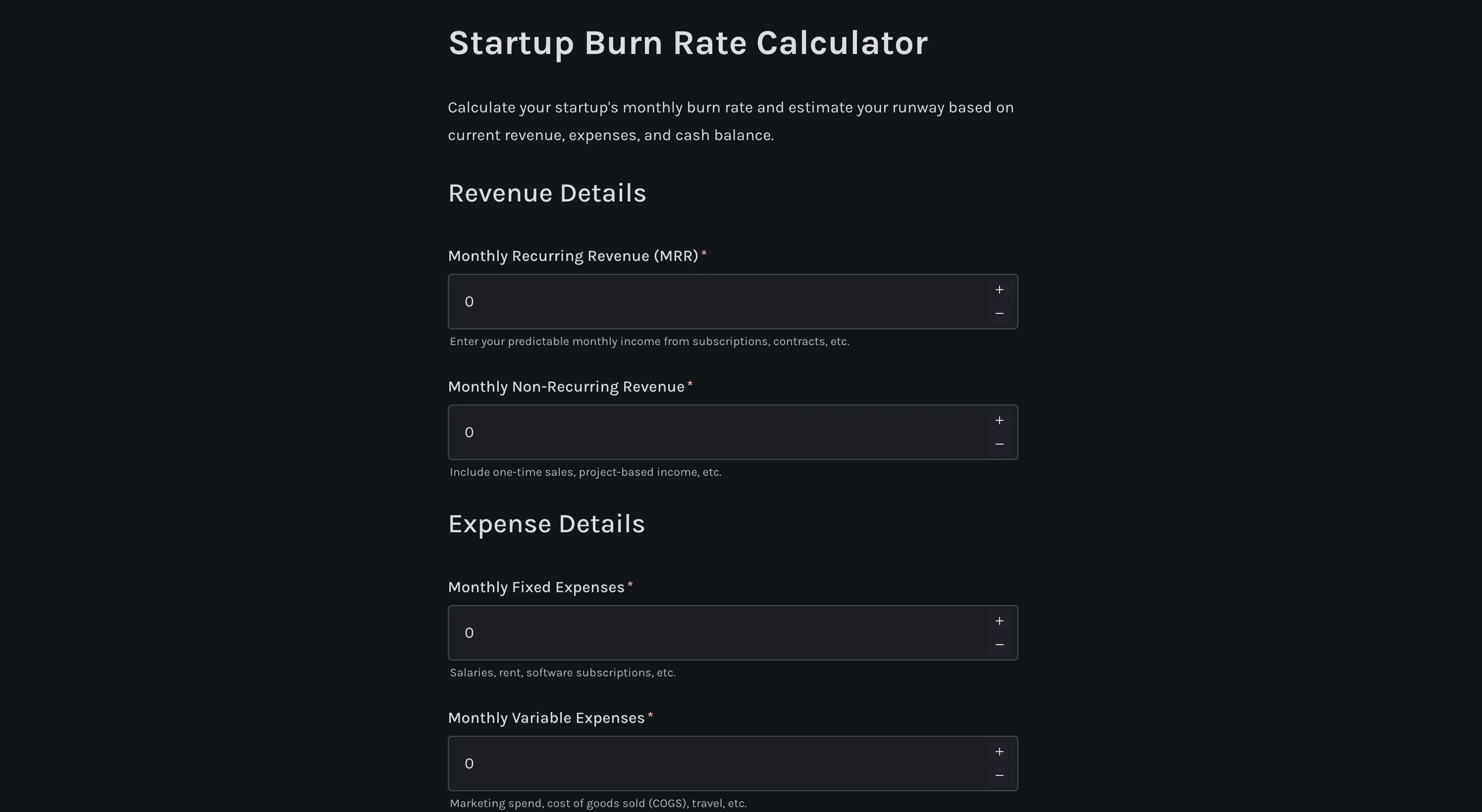 Startup burn rate calculator