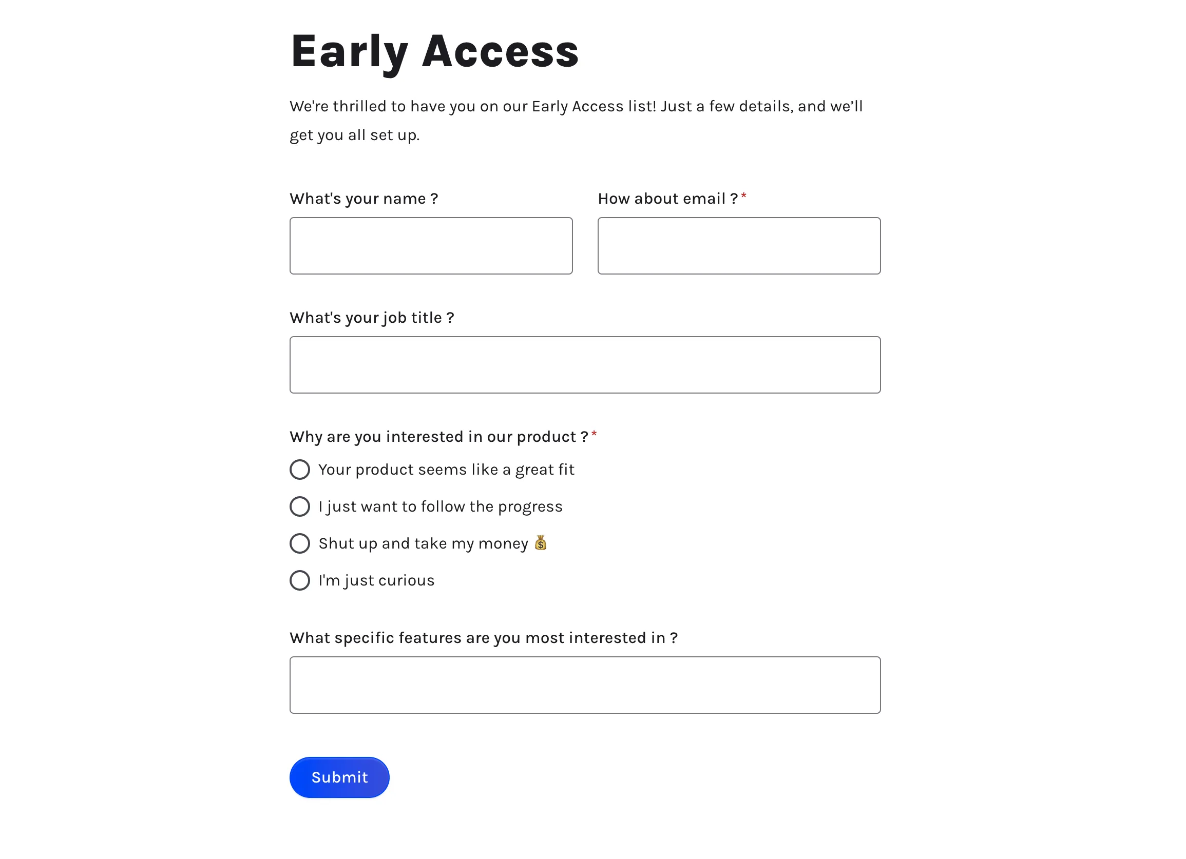 Early access form