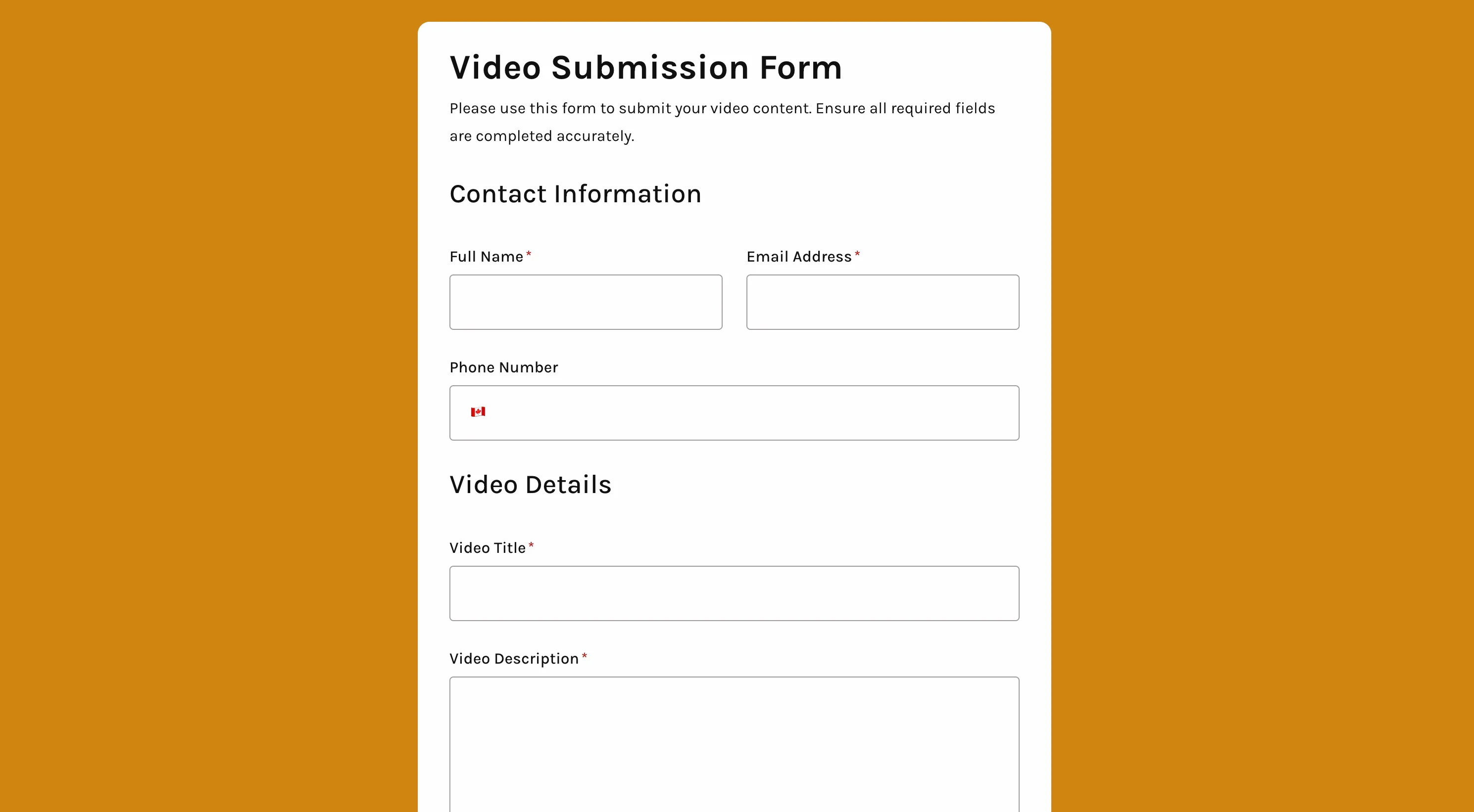Video submission form template