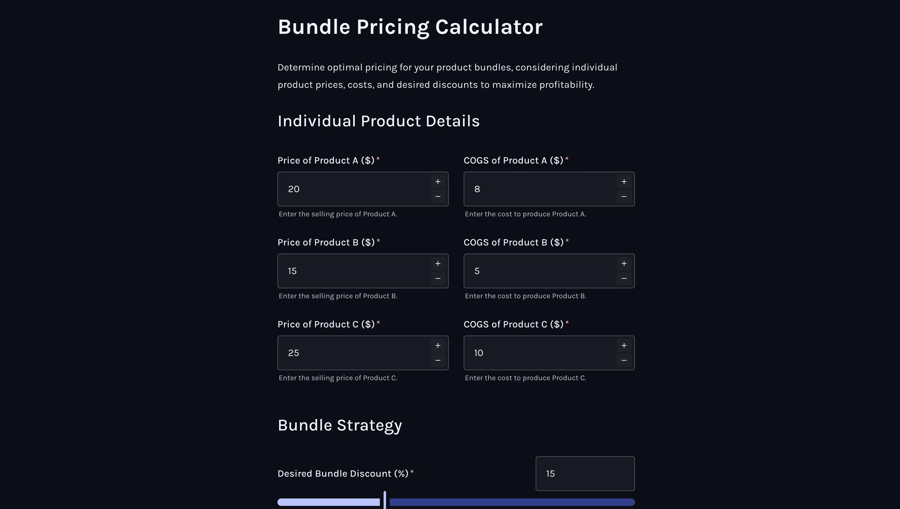 Bundle pricing calculator